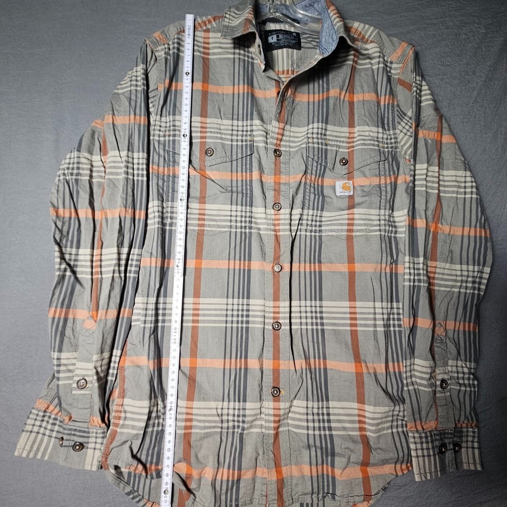 Carhartt Relaxed Fit Plaid Button Up Shirt Mens Small Gray Orange Long Sleeve - Picture 8 of 12